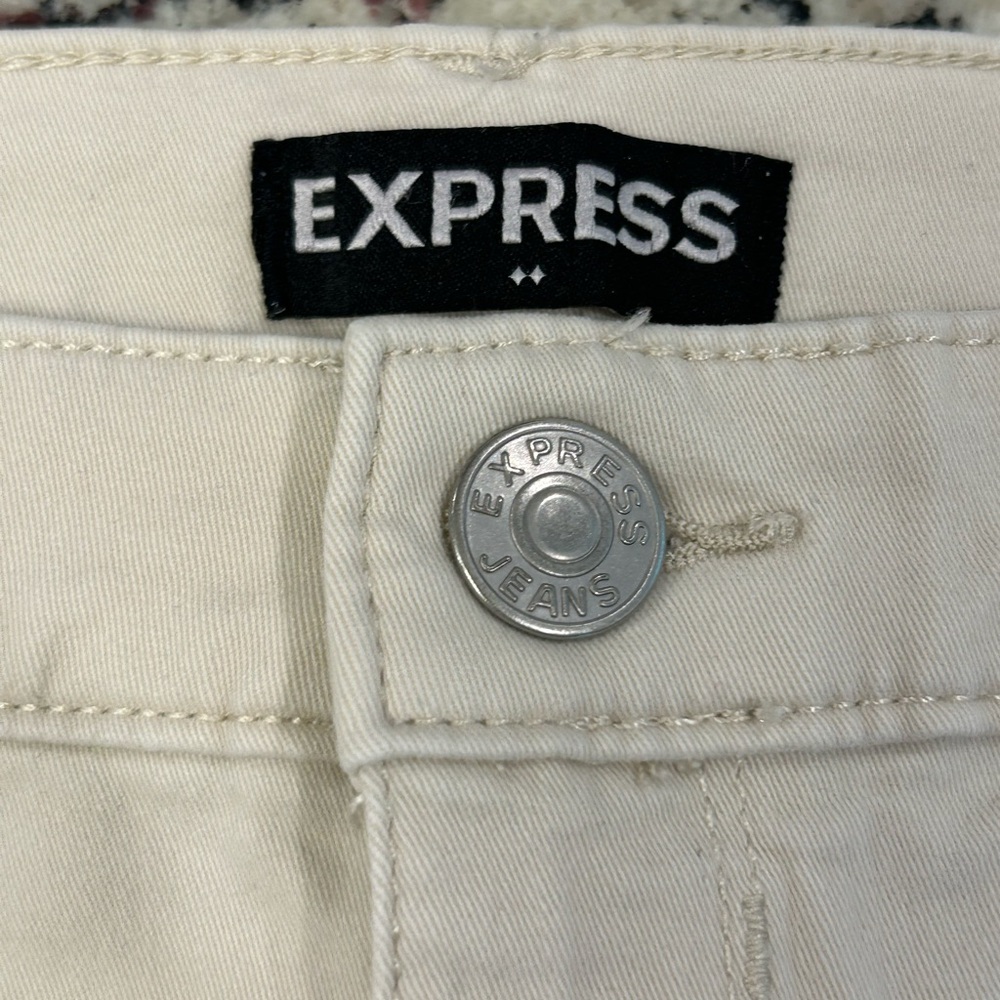 Express Women’s Mid Rise Cropped Legging Jeans Size 10 Off White Frizz Cuff - Picture 7 of 8